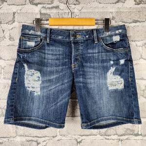 Guess Distressed Button Fly Short Dark Wash 5 Pocket Size  27